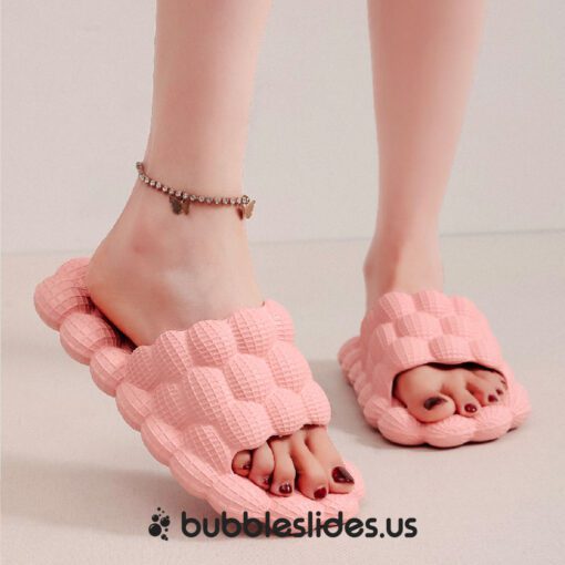 Open-Toe Pink Bubble Slides