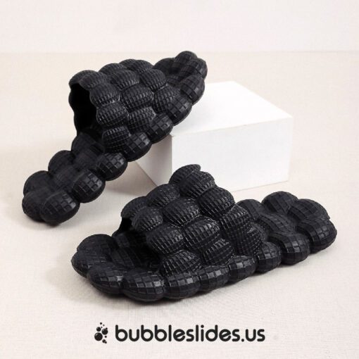 Open-Toe Black Bubble Slides